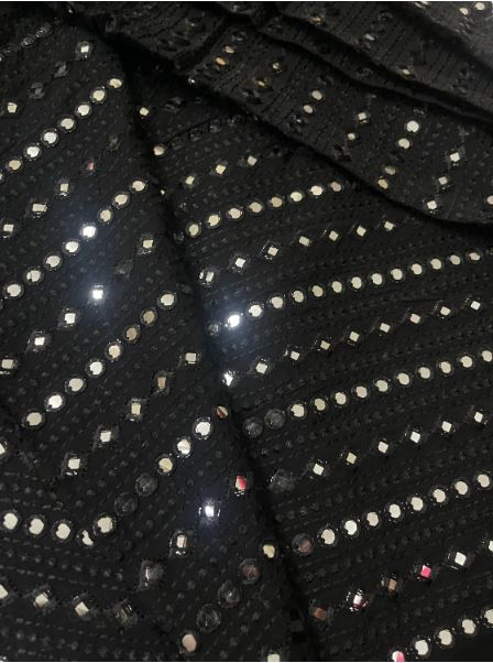 Black embroidered fabric, Georgette foil mirror fabric, Gold fabric, Wedding inspiration, Bridesmaid dress, Fashion fabric, Indian fabric, Thread embroidery - NFAF784