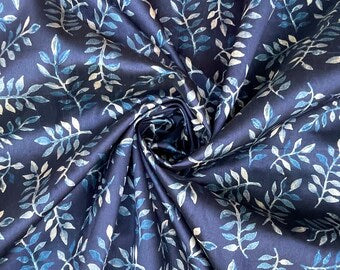 Blue printed tussar silk, Wedding dress, Bridesmaid dress, Floral fabric, Wedding inspiration, Vintage fabric, Luxury fabric - NFAF806