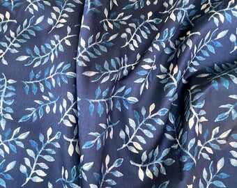 Blue printed tussar silk, Wedding dress, Bridesmaid dress, Floral fabric, Wedding inspiration, Vintage fabric, Luxury fabric - NFAF806
