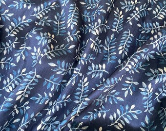 Blue printed tussar silk, Wedding dress, Bridesmaid dress, Floral fabric, Wedding inspiration, Vintage fabric, Luxury fabric - NFAF806