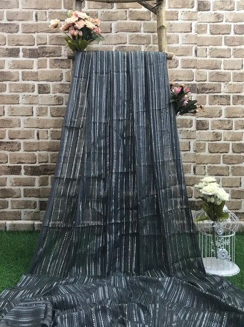 Embroidered fabric, Gray and silver organza fabric, Bridesmaid dress, Wedding dress, Fabric store, Indian fabric, Luxury fabric, Handmade - NFAF816