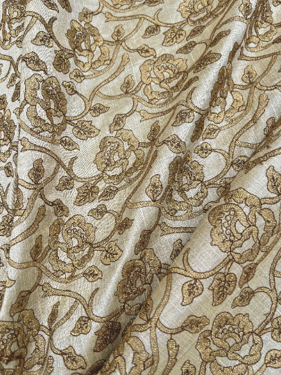 Beige Embroidered Fabric, Wedding inspiration, Designer fabric, Floral design, Embroidery design, Luxury fabric, Fashion fabric - NFAF825