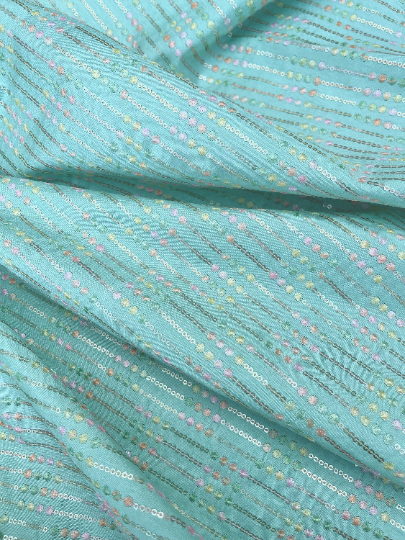 Embroidered fabric, See green Wedding inspiration fabric, Fashion fabric, Luxury fabric, Bridesmaid dress, Thread embroidery, Luxury fabric - NFAF840