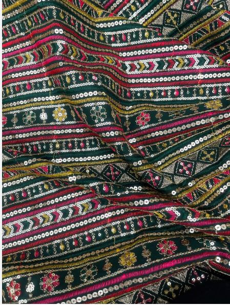 Green and gold embroidered fabric, Haute couture, Wedding dress, Bridesmaid dress, Fashion fabric, Royal fabric, Indian fabric - NFAF866