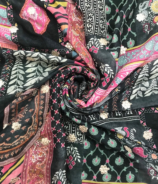 Black embroidered fabric, Wedding dress, Wedding inspiration, Embroidery art, Gold fabric, Luxury fabric, Fashion fabric - NFAF933