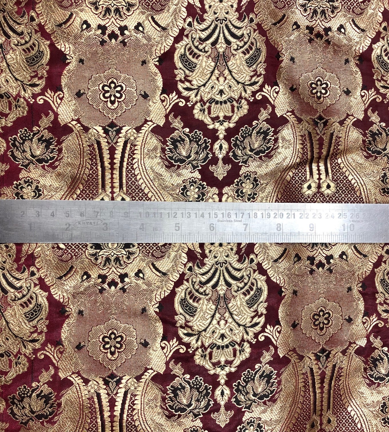 Indian Brocade fabric Jacquard damask fabric Maroon Gold fabric Wedding bridal fabric Luxury dress fabric Upholstery fabric by the yard