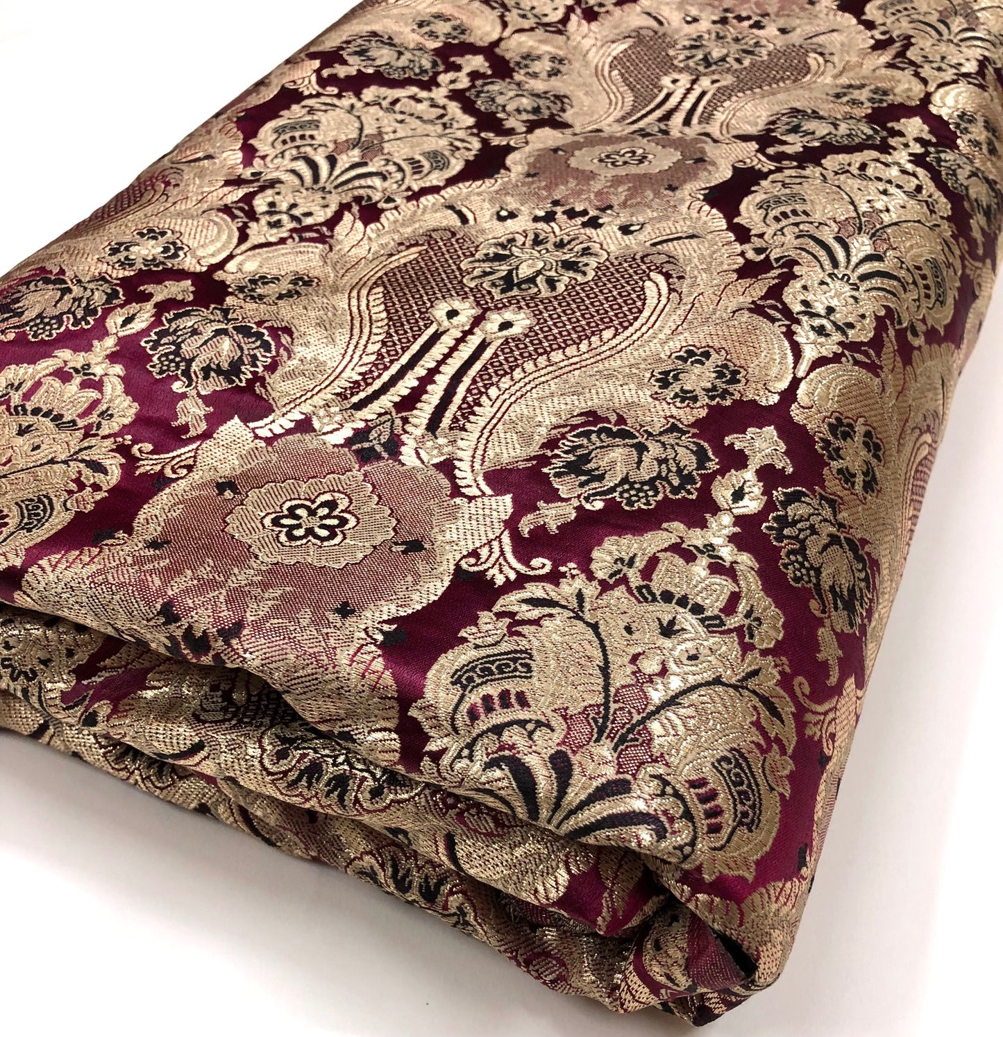 Indian Brocade fabric Jacquard damask fabric Maroon Gold fabric Wedding bridal fabric Luxury dress fabric Upholstery fabric by the yard