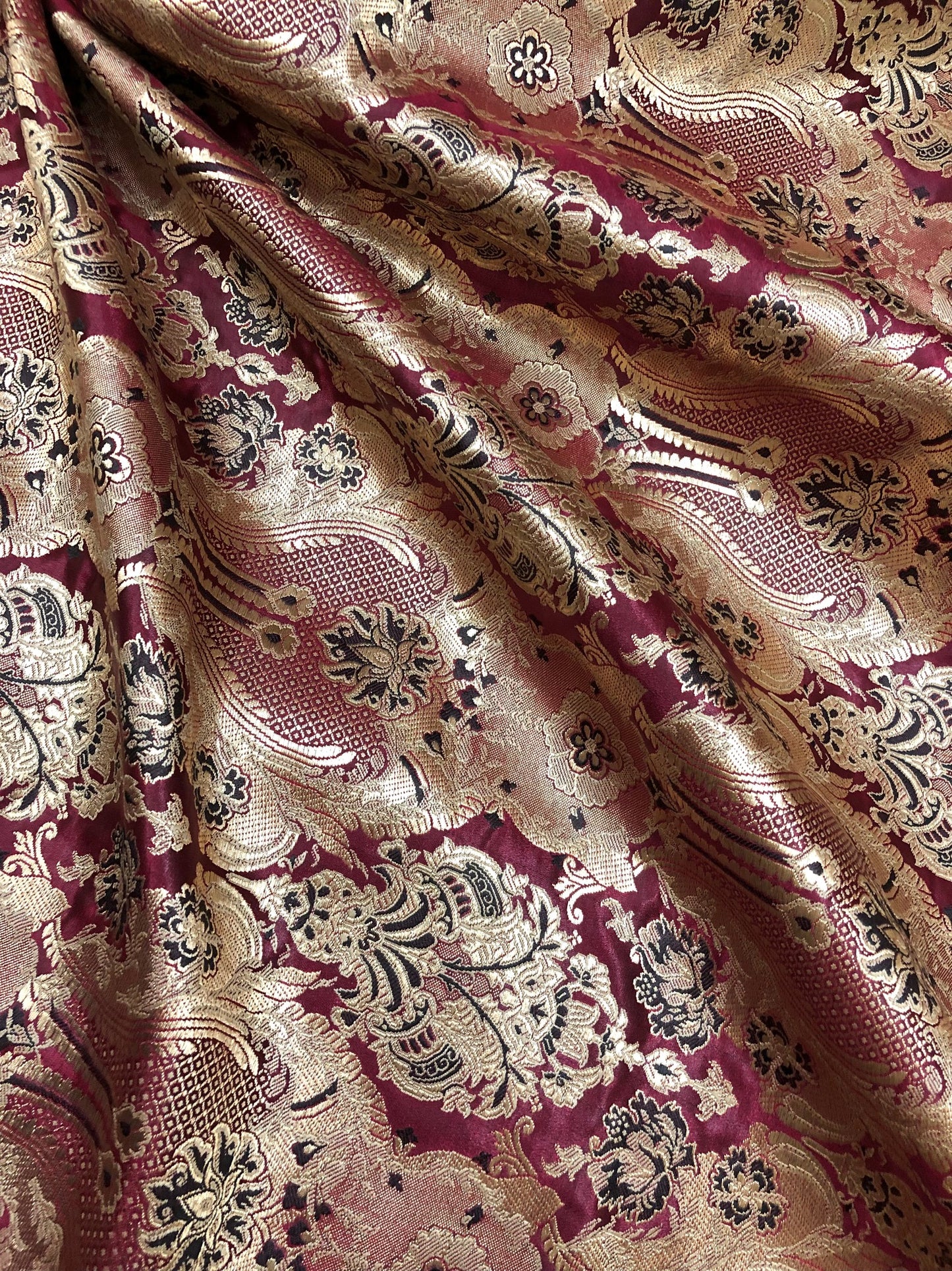 Indian Brocade fabric Jacquard damask fabric Maroon Gold fabric Wedding bridal fabric Luxury dress fabric Upholstery fabric by the yard