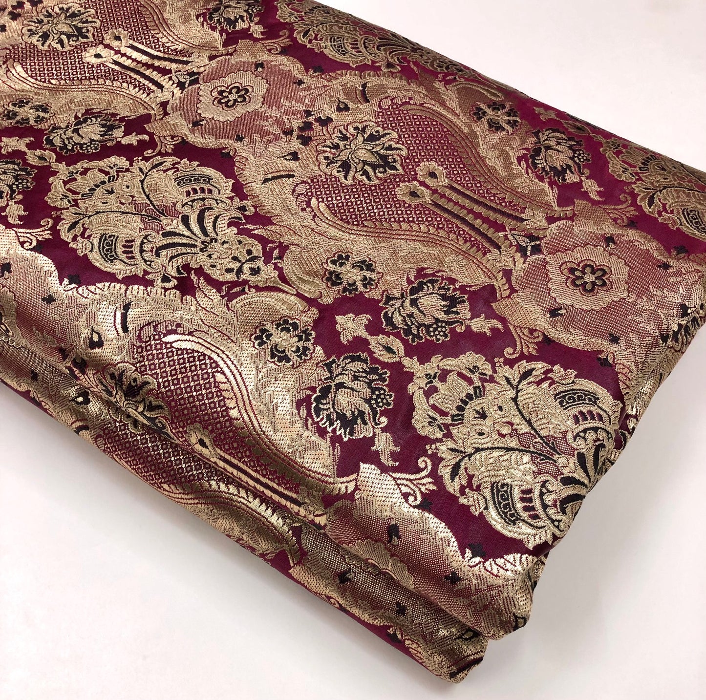Indian Brocade fabric Jacquard damask fabric Maroon Gold fabric Wedding bridal fabric Luxury dress fabric Upholstery fabric by the yard