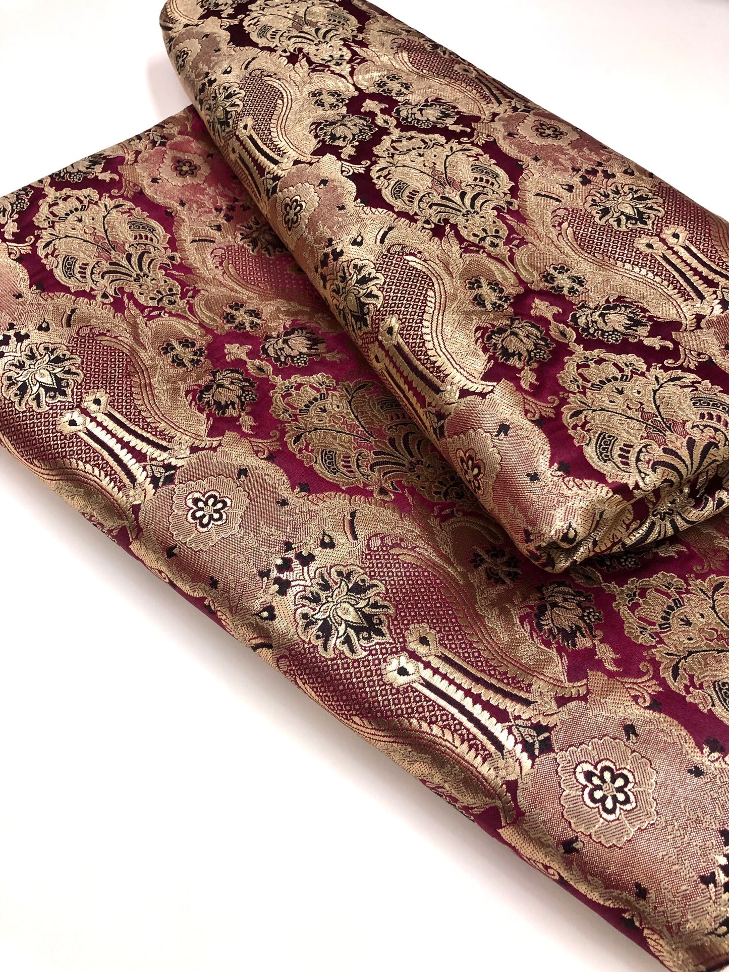Indian Brocade fabric Jacquard damask fabric Maroon Gold fabric Wedding bridal fabric Luxury dress fabric Upholstery fabric by the yard