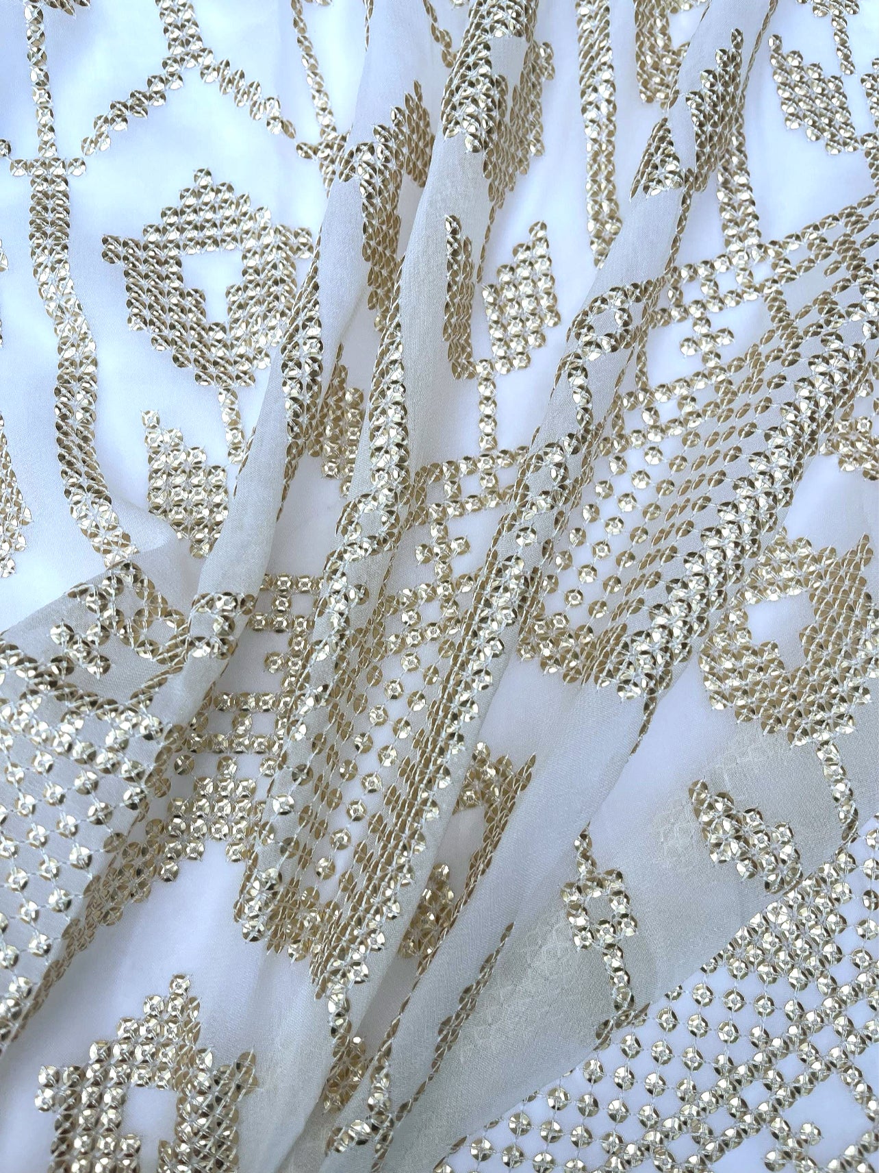 Off-White embroidered fabric, Wedding dress, Royal fabric, Luxury fabric, Fashion fabric, Fabric store, Embroidery art, Indian fabric - NFAF945