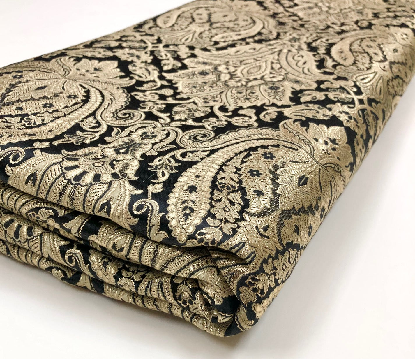 Indian Brocade fabric Jacquard damask fabric Black Gold fabric Wedding bridal fabric Luxury dress fabric Upholstery fabric by the yard