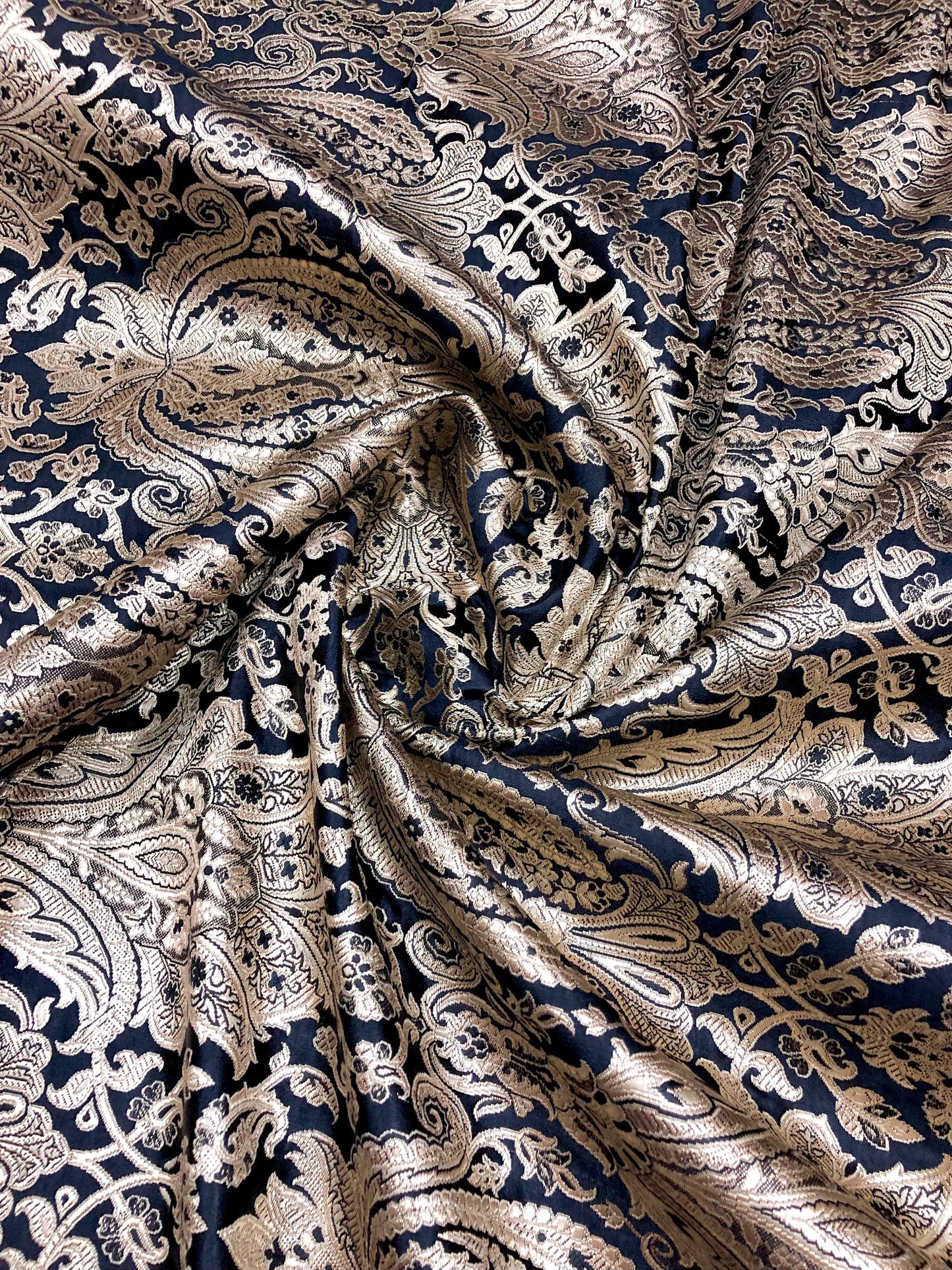 Indian Brocade fabric Jacquard damask fabric Black Gold fabric Wedding bridal fabric Luxury dress fabric Upholstery fabric by the yard