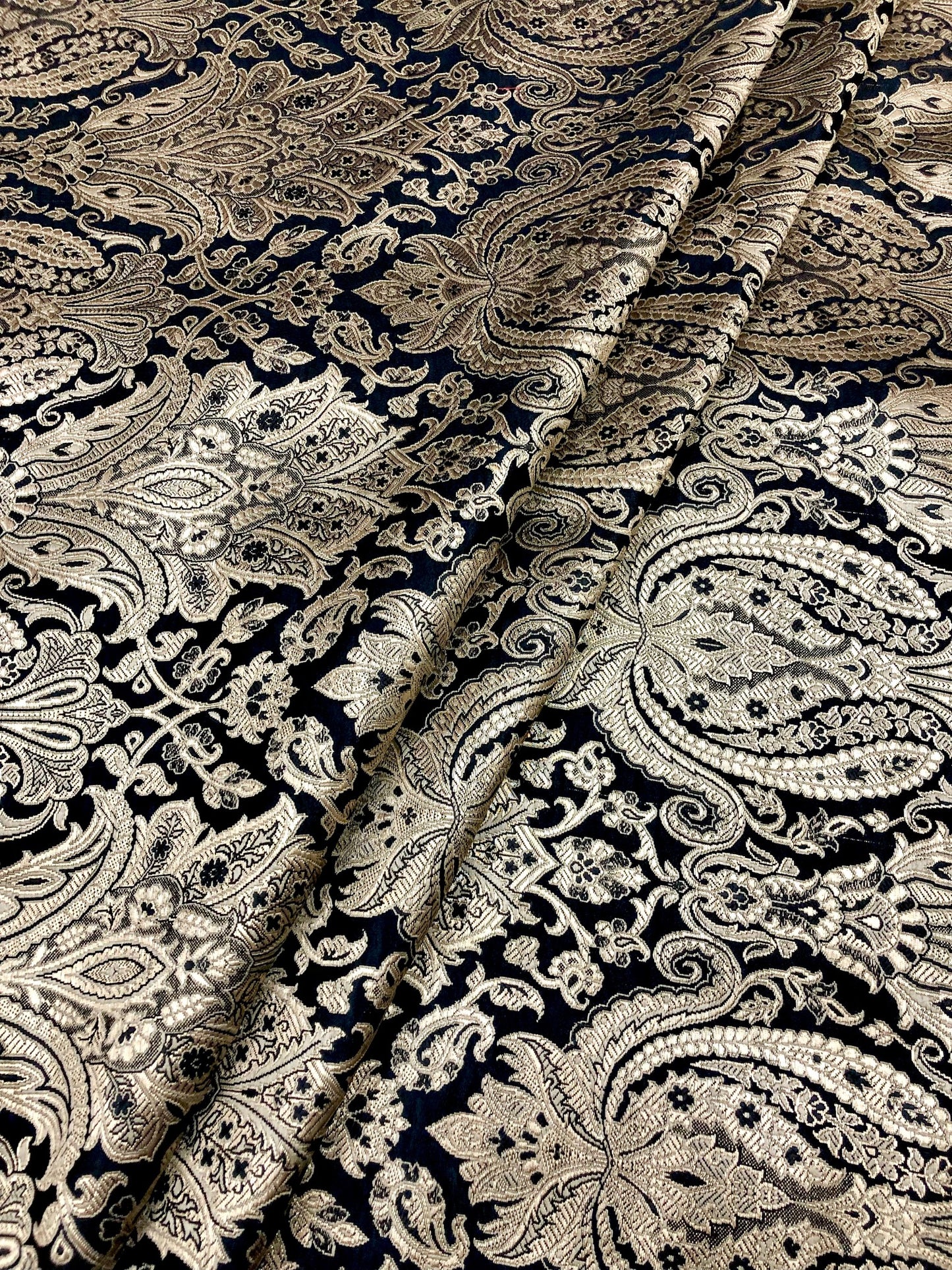 Indian Brocade fabric Jacquard damask fabric Black Gold fabric Wedding bridal fabric Luxury dress fabric Upholstery fabric by the yard