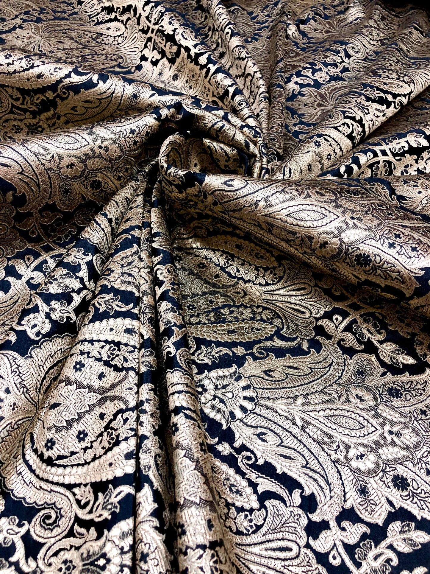 Indian Brocade fabric Jacquard damask fabric Black Gold fabric Wedding bridal fabric Luxury dress fabric Upholstery fabric by the yard