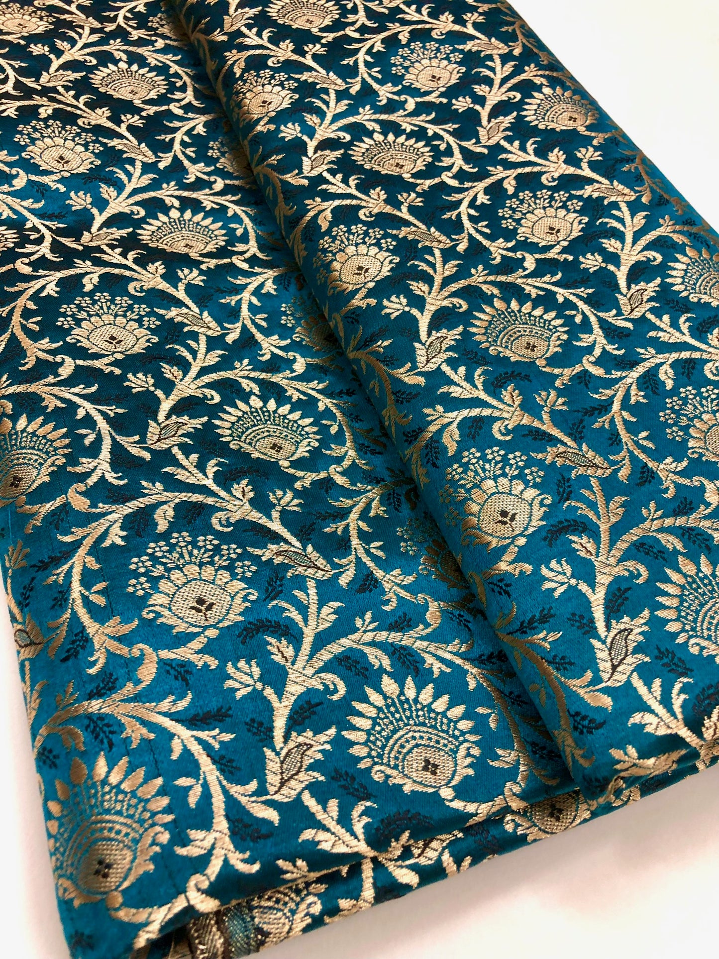 Brocade fabric Teal Gold Jacquard Damask Rayon Silk brocade Fabric Wedding Bridal High Grade Designer fabric by the yard Material