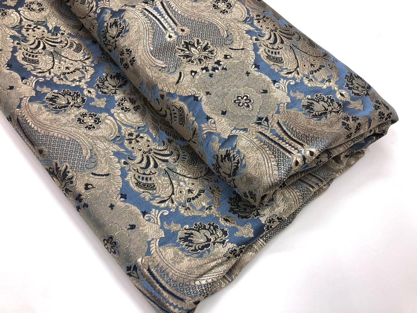 Indian Brocade fabric Jacquard damask fabric Gray Gold fabric Wedding bridal fabric Luxury dress fabric Upholstery fabric by the yard