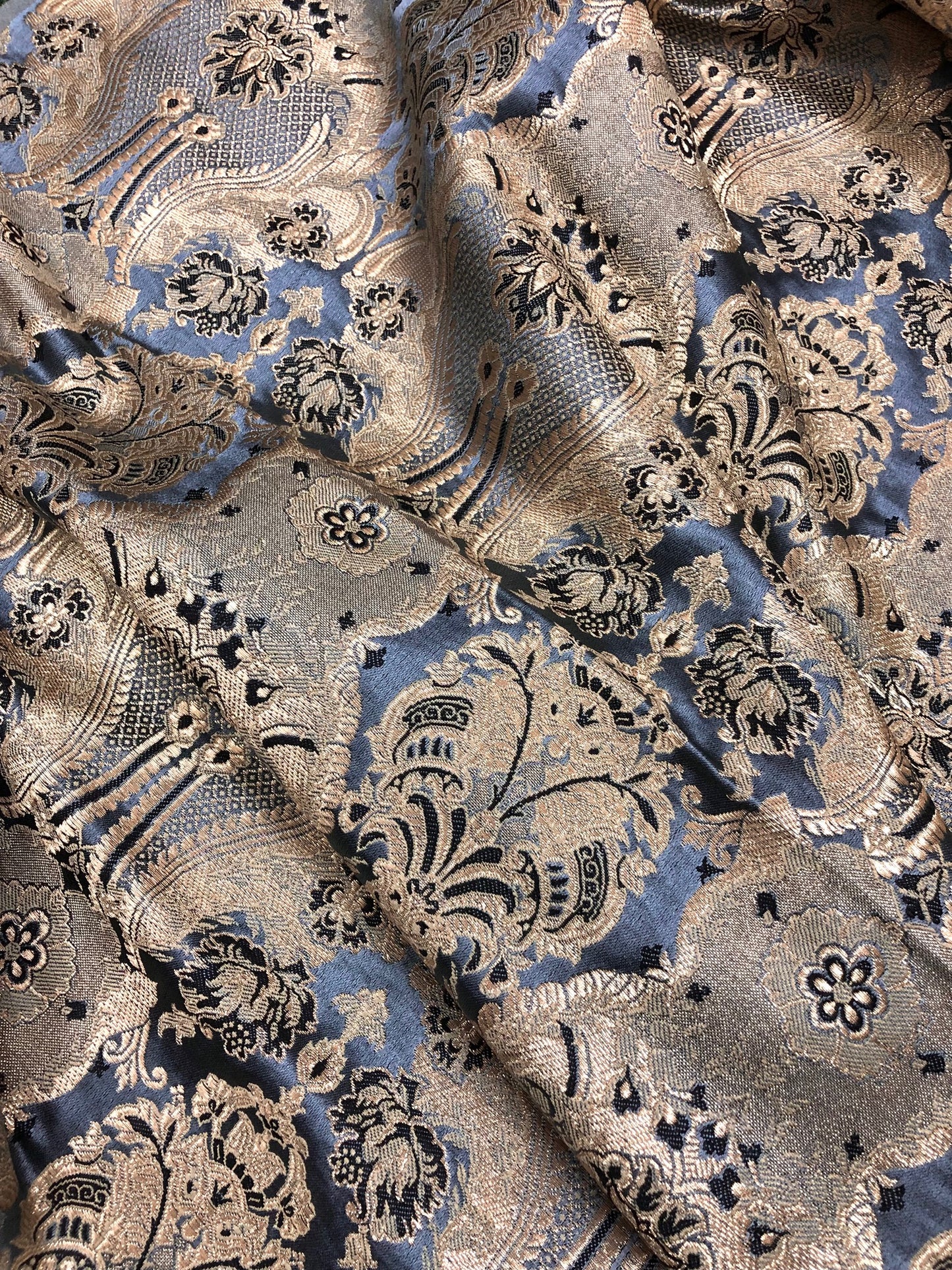 Indian Brocade fabric Jacquard damask fabric Gray Gold fabric Wedding bridal fabric Luxury dress fabric Upholstery fabric by the yard