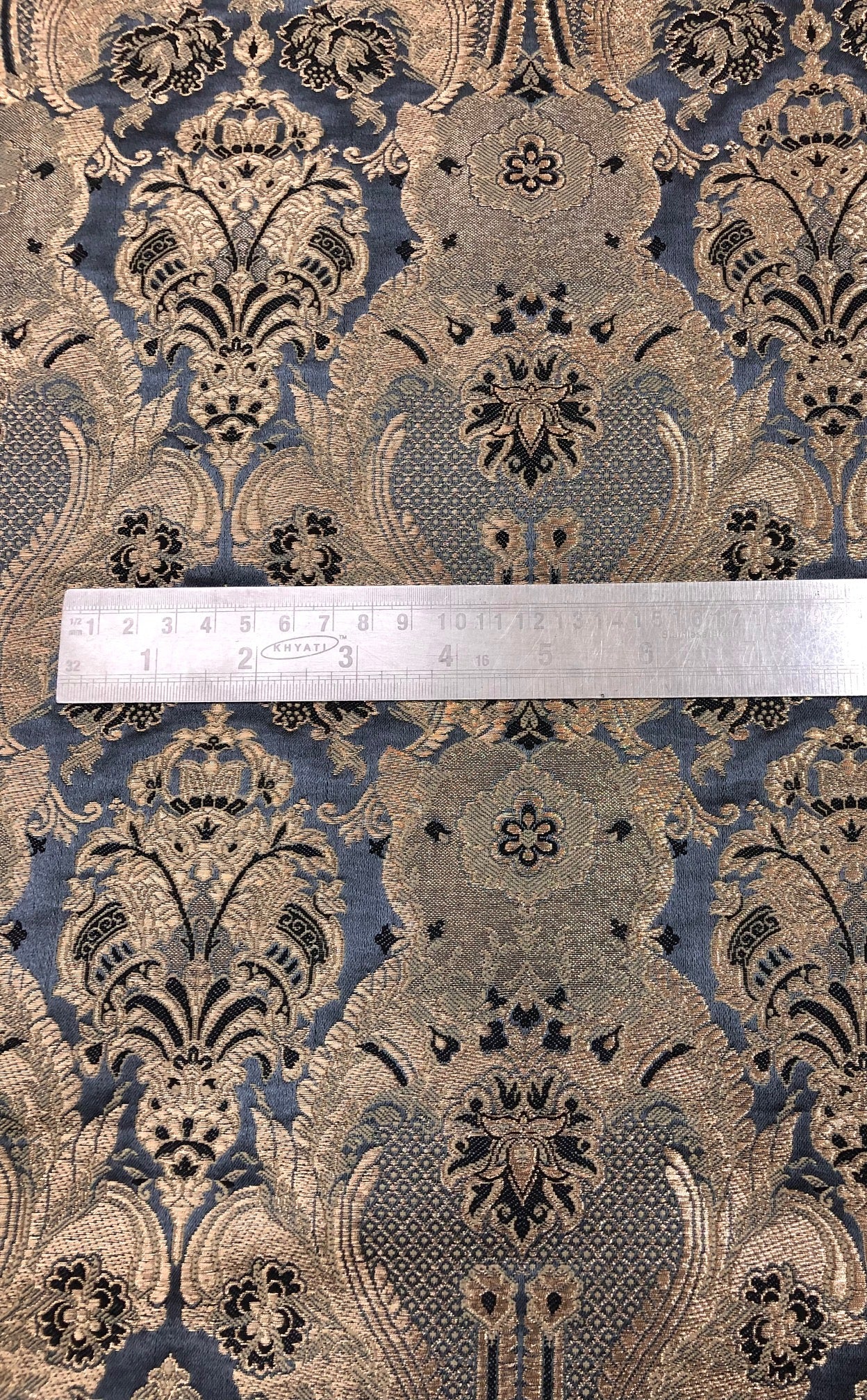 Indian Brocade fabric Jacquard damask fabric Gray Gold fabric Wedding bridal fabric Luxury dress fabric Upholstery fabric by the yard