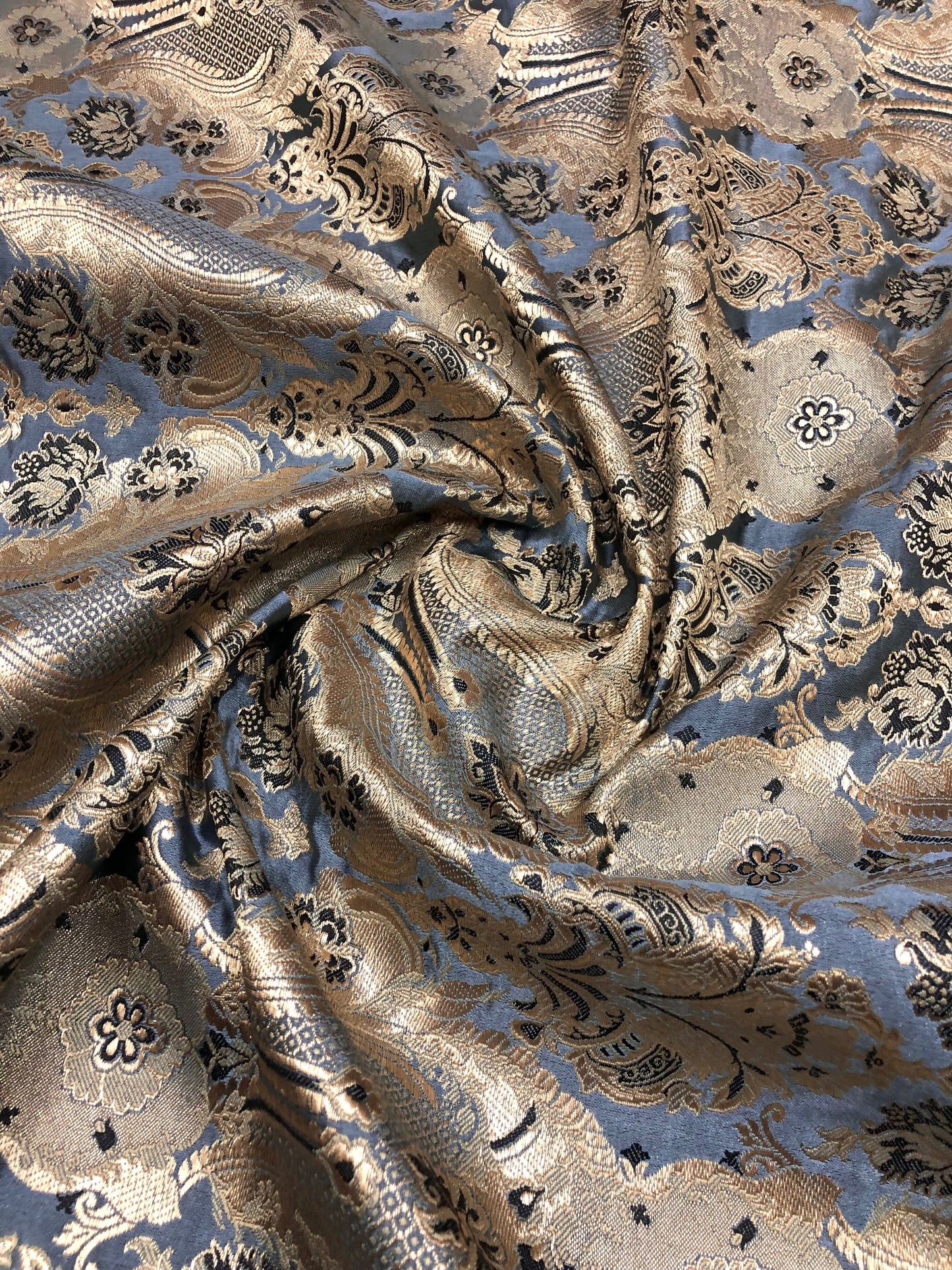 Indian Brocade fabric Jacquard damask fabric Gray Gold fabric Wedding bridal fabric Luxury dress fabric Upholstery fabric by the yard