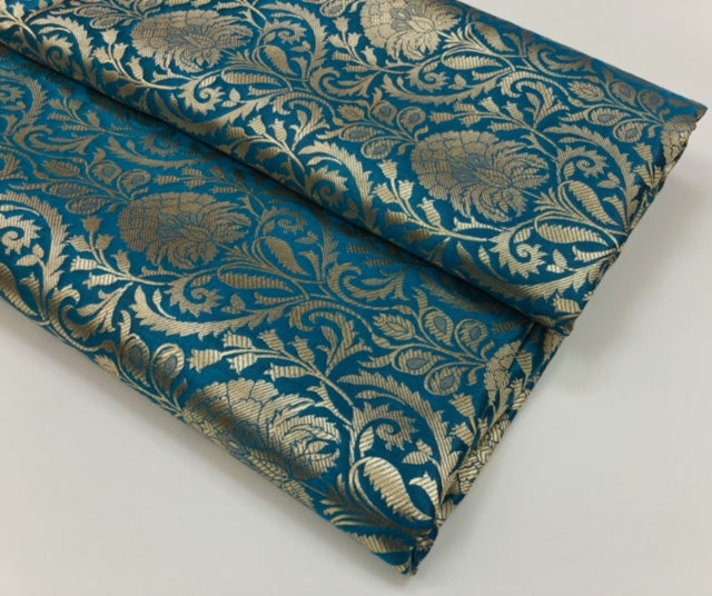 Brocade fabric Teal Gold Jacquard Damask Rayon Silk brocade Fabric Wedding Bridal High Grade Designer fabric by the yard Material