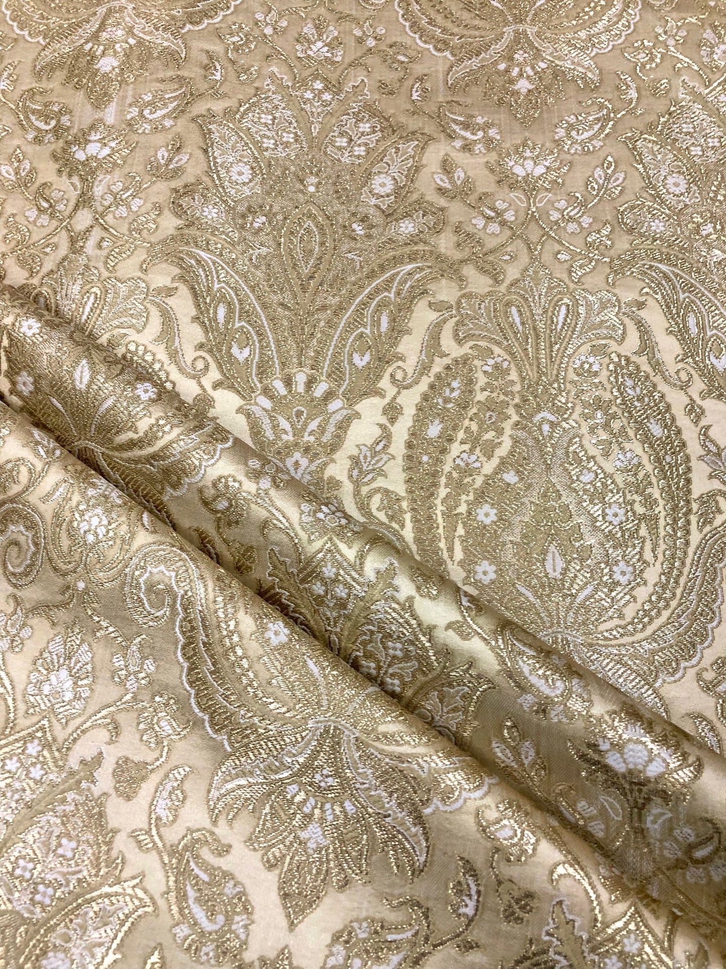 Brocade fabric Ivory Gold Jacquard Damask Rayon Silk brocade Fabric Wedding Bridal High Grade Designer fabric by the yard Material