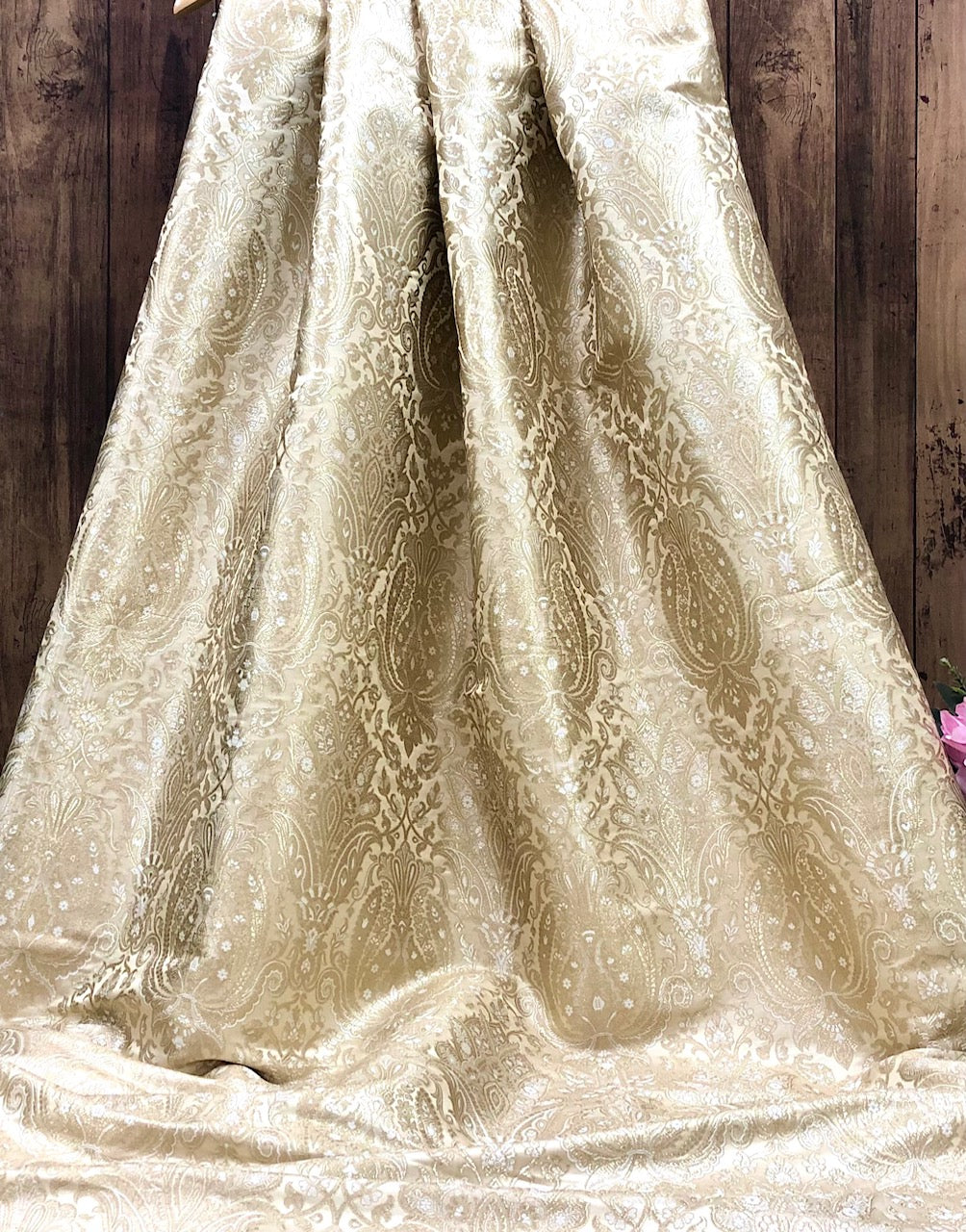 Brocade fabric Ivory Gold Jacquard Damask Rayon Silk brocade Fabric Wedding Bridal High Grade Designer fabric by the yard Material