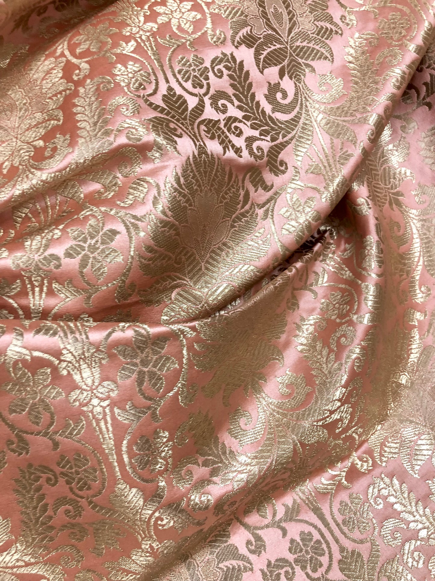 Brocade fabric Peach Gold Jacquard Damask Rayon Silk brocade Fabric Wedding Bridal High Grade Designer fabric by the yard Material