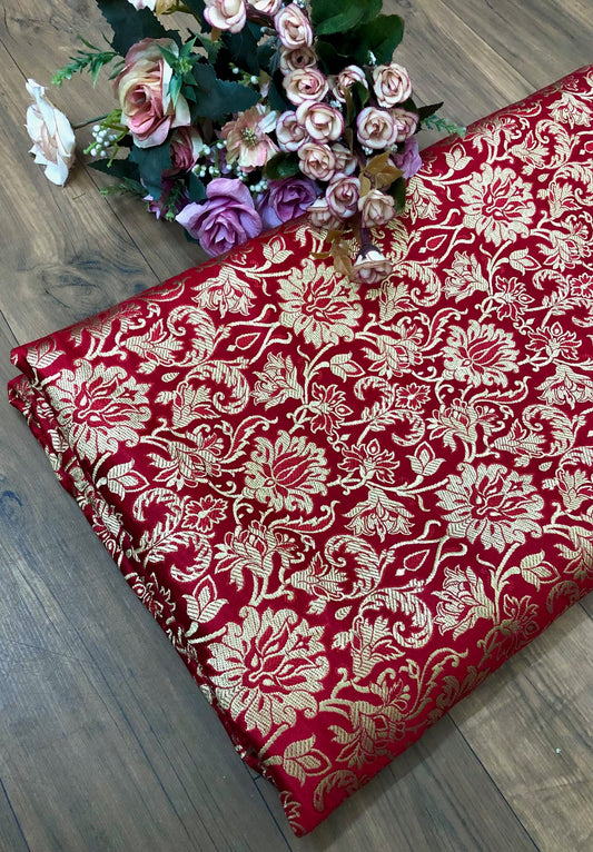 Brocade fabric Jacquard damask fabric Red Gold brocade Wedding bridal Dress fabric Silk Brocade Home Decor Upholsery Fabric By the Yard