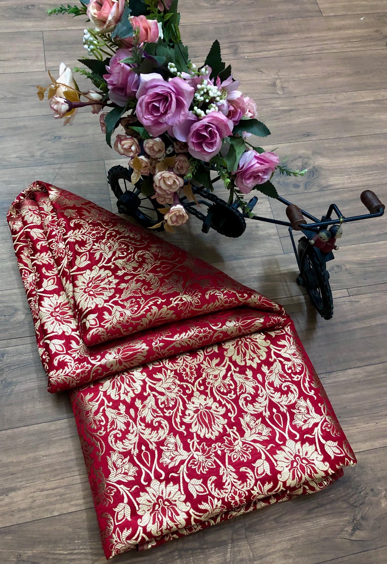 Brocade fabric Jacquard damask fabric Red Gold brocade Wedding bridal Dress fabric Silk Brocade Home Decor Upholsery Fabric By the Yard