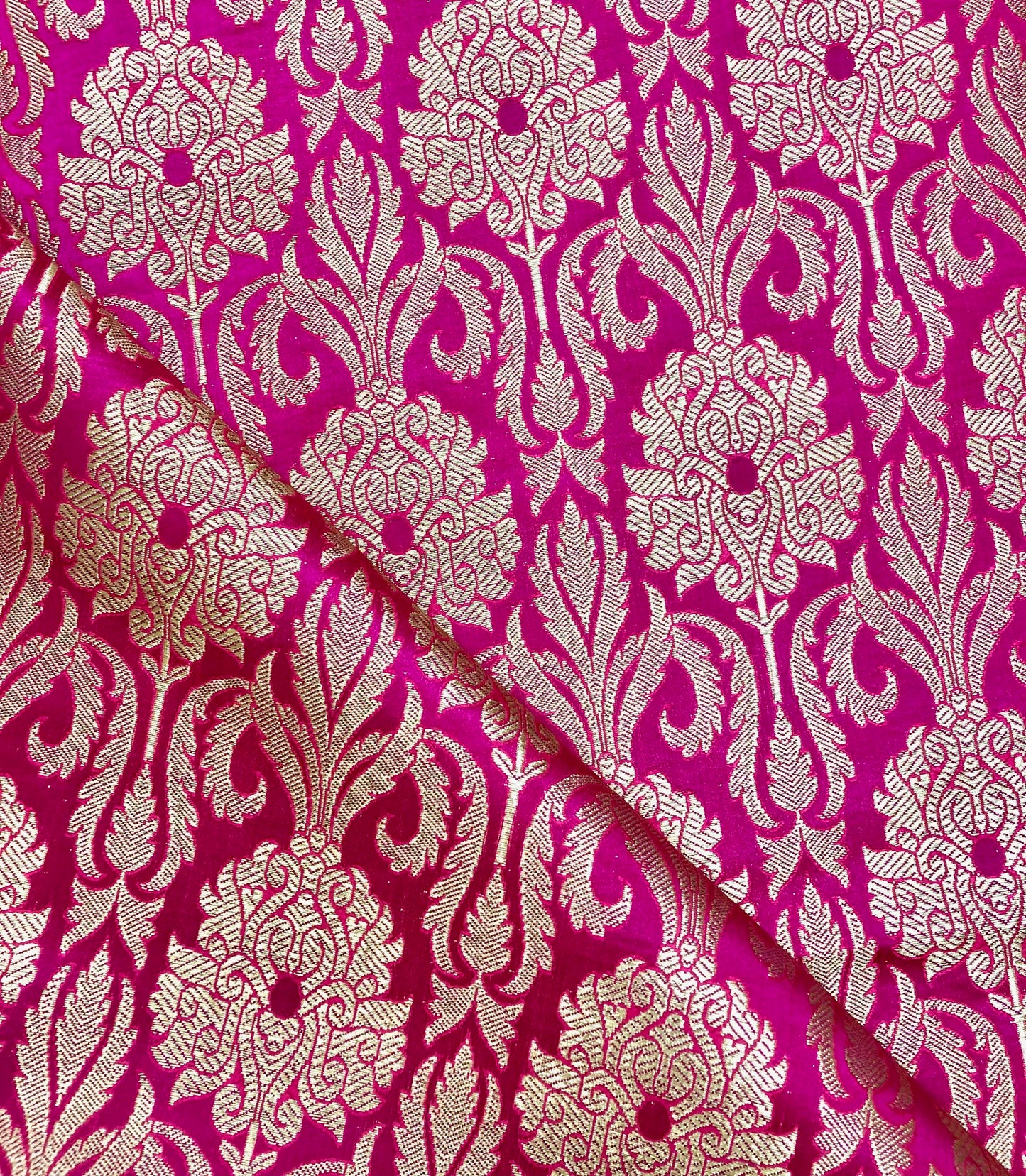 Banarsi brocade fabric, Hot pink gold Jacquard fabric, Floral brocade, Wedding inspiration, Historical fabric, Rayon silk brocade, fabric by the yard/meter - NFAF124
