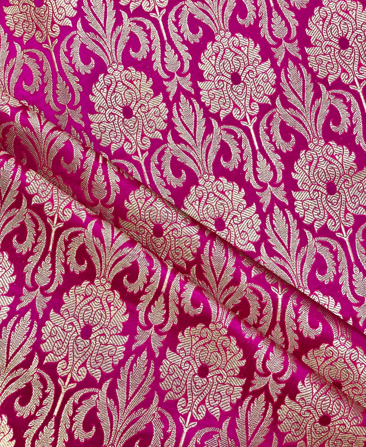 Banarsi brocade fabric, Hot pink gold Jacquard fabric, Floral brocade, Wedding inspiration, Historical fabric, Rayon silk brocade, fabric by the yard/meter - NFAF124