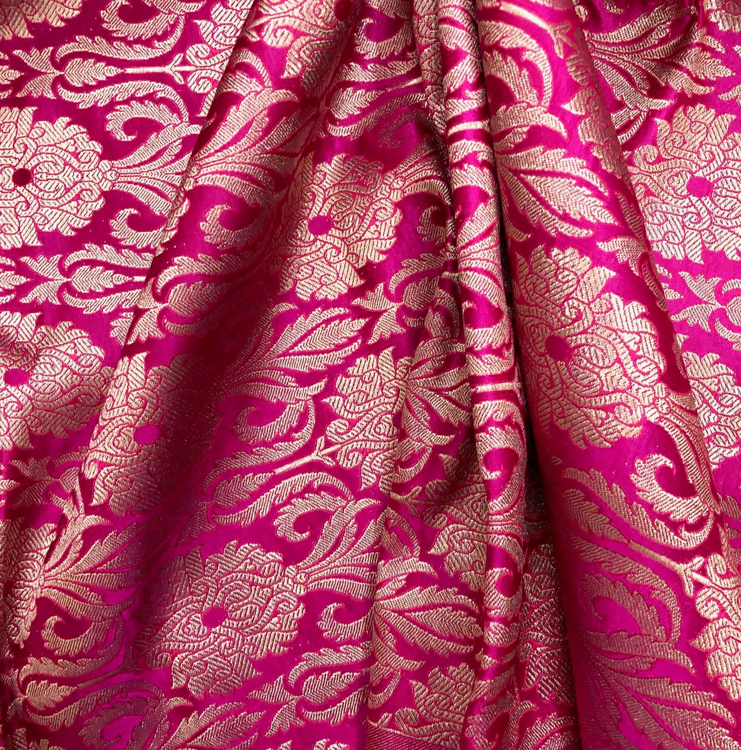 Banarsi brocade fabric, Hot pink gold Jacquard fabric, Floral brocade, Wedding inspiration, Historical fabric, Rayon silk brocade, fabric by the yard/meter - NFAF124