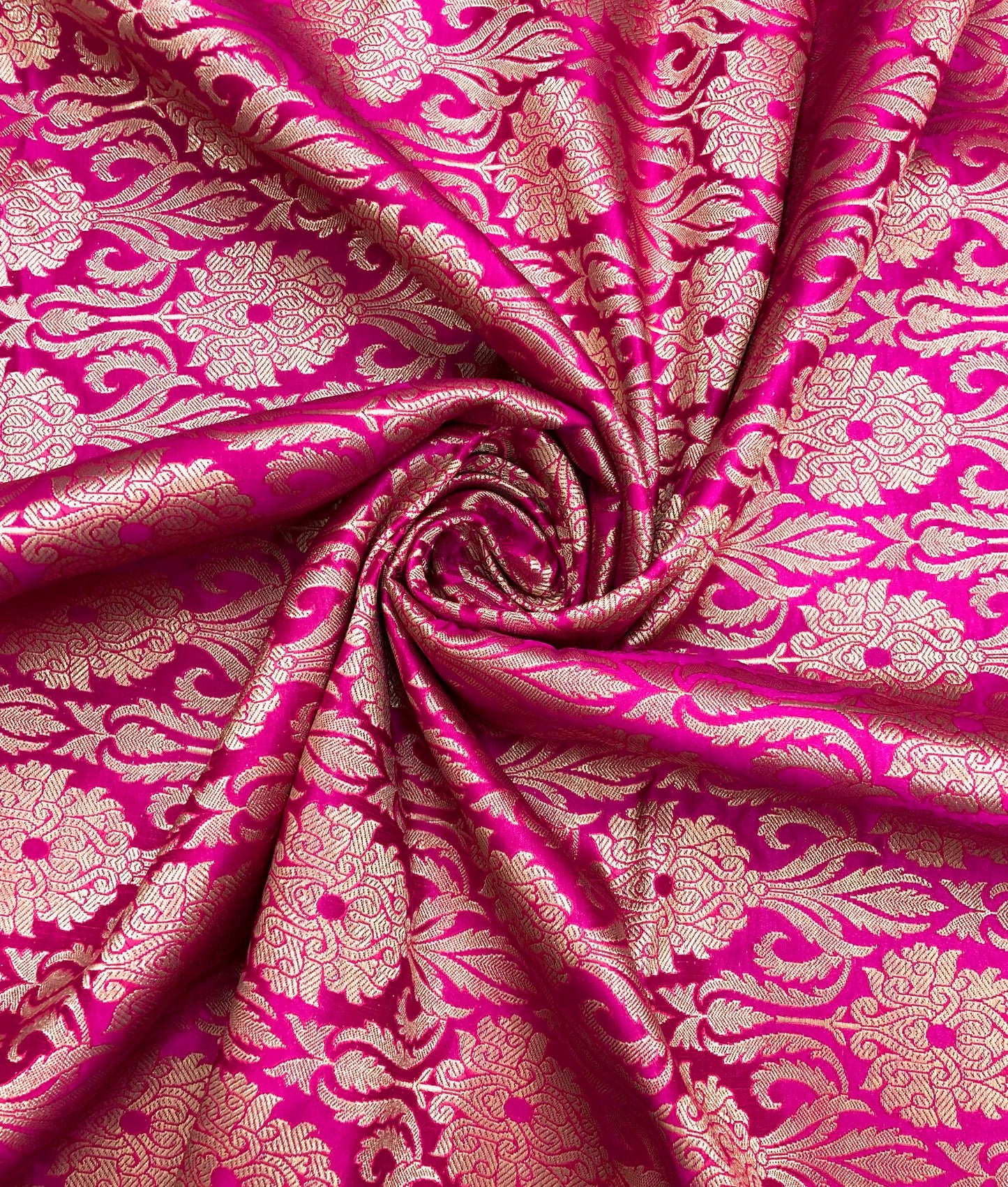 Banarsi brocade fabric, Hot pink gold Jacquard fabric, Floral brocade, Wedding inspiration, Historical fabric, Rayon silk brocade, fabric by the yard/meter - NFAF124
