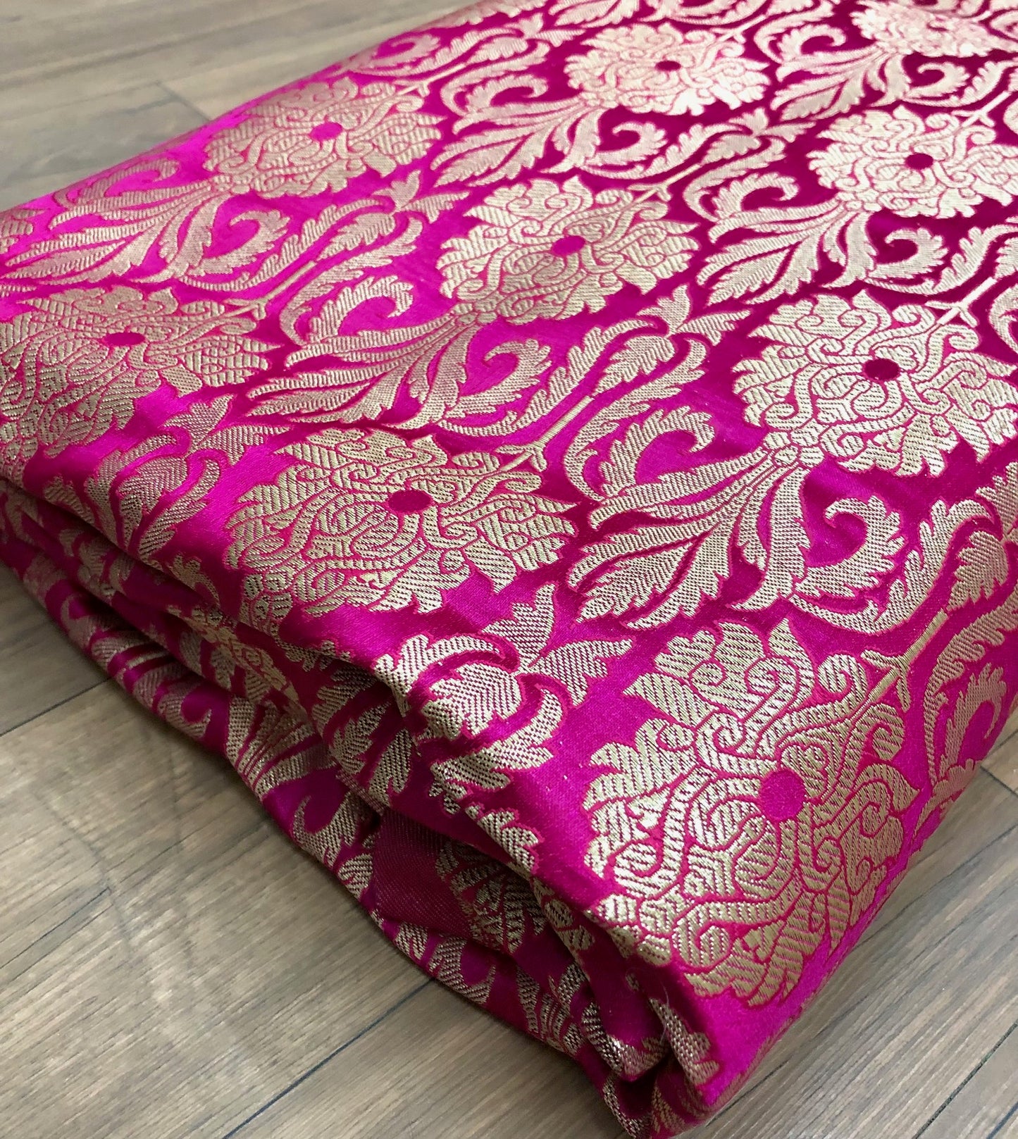 Banarsi brocade fabric, Hot pink gold Jacquard fabric, Floral brocade, Wedding inspiration, Historical fabric, Rayon silk brocade, fabric by the yard/meter - NFAF124