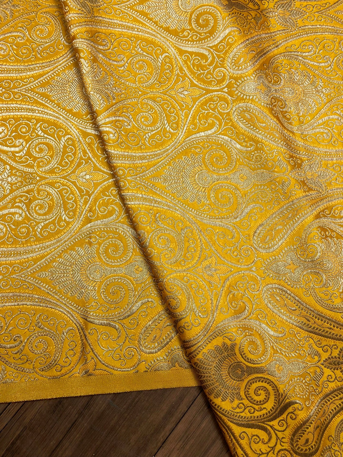 Banarasi brocade fabric Yellow gold Wedding Dress fabric Floral brocade Jacquard fabric Home Decor Upholstry Brocade Fabric by the yard
