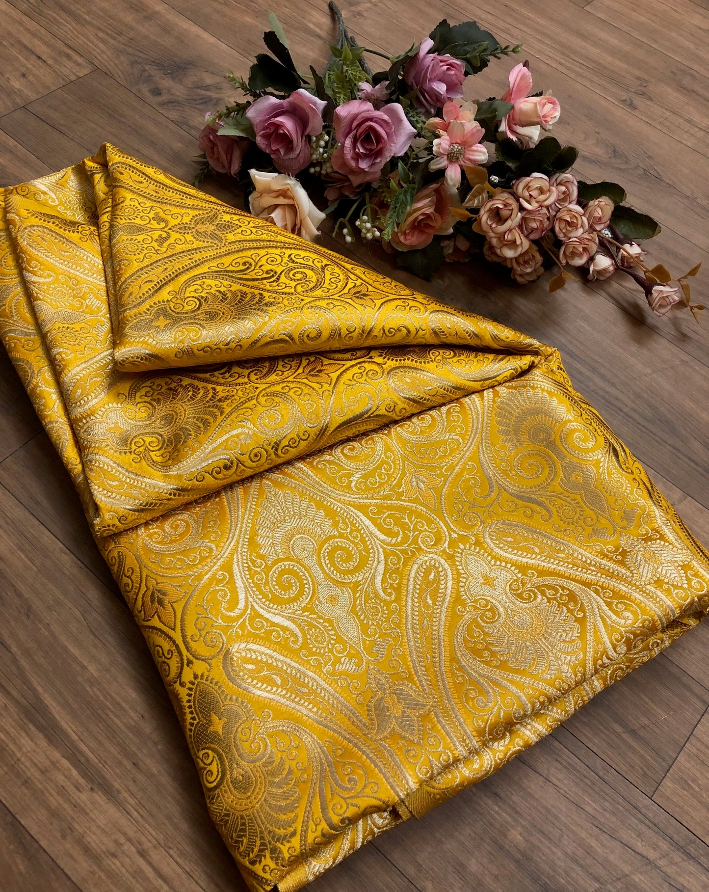 Banarasi brocade fabric Yellow gold Wedding Dress fabric Floral brocade Jacquard fabric Home Decor Upholstry Brocade Fabric by the yard