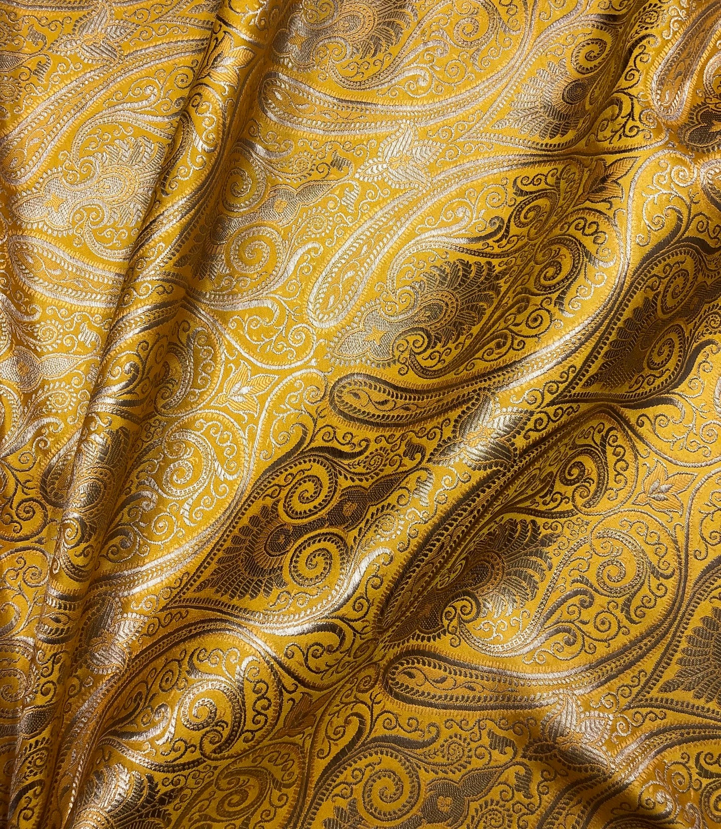 Banarasi brocade fabric Yellow gold Wedding Dress fabric Floral brocade Jacquard fabric Home Decor Upholstry Brocade Fabric by the yard