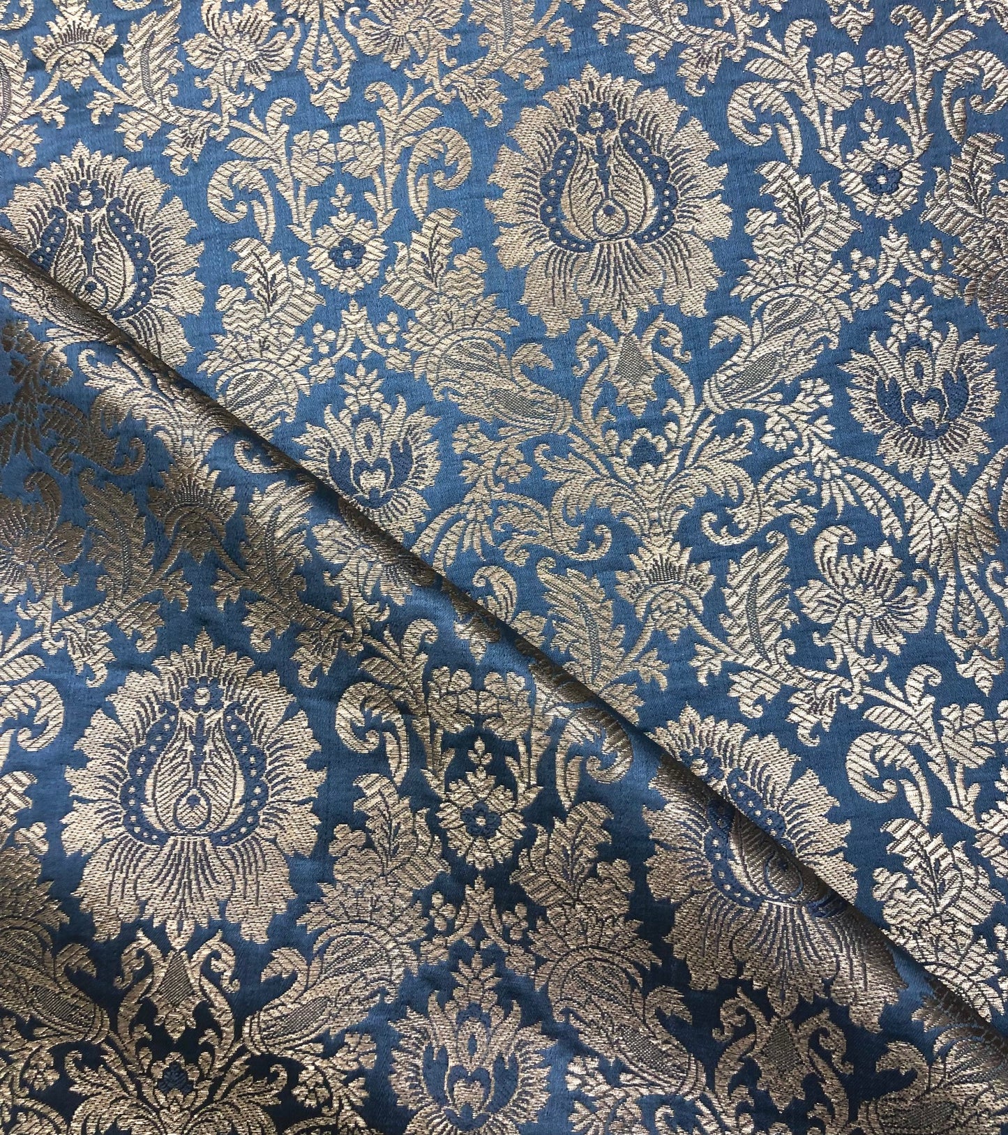 Gray Gold Brocade fabric by the yard Jacquard fabric Damask Wedding bridal fabric Indian Brocade Satin Silk brocade Home Decor Fabric