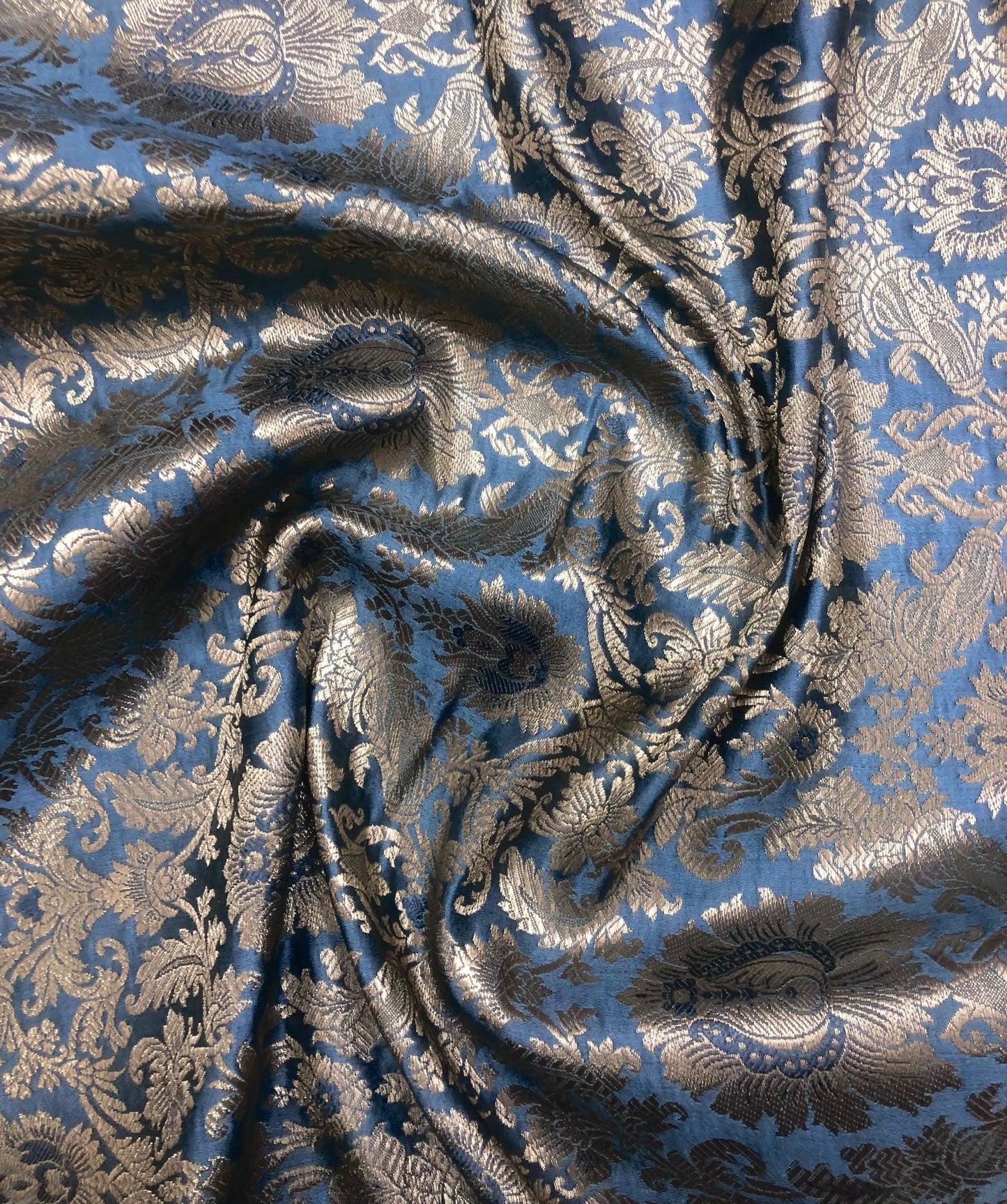 Gray Gold Brocade fabric by the yard Jacquard fabric Damask Wedding bridal fabric Indian Brocade Satin Silk brocade Home Decor Fabric