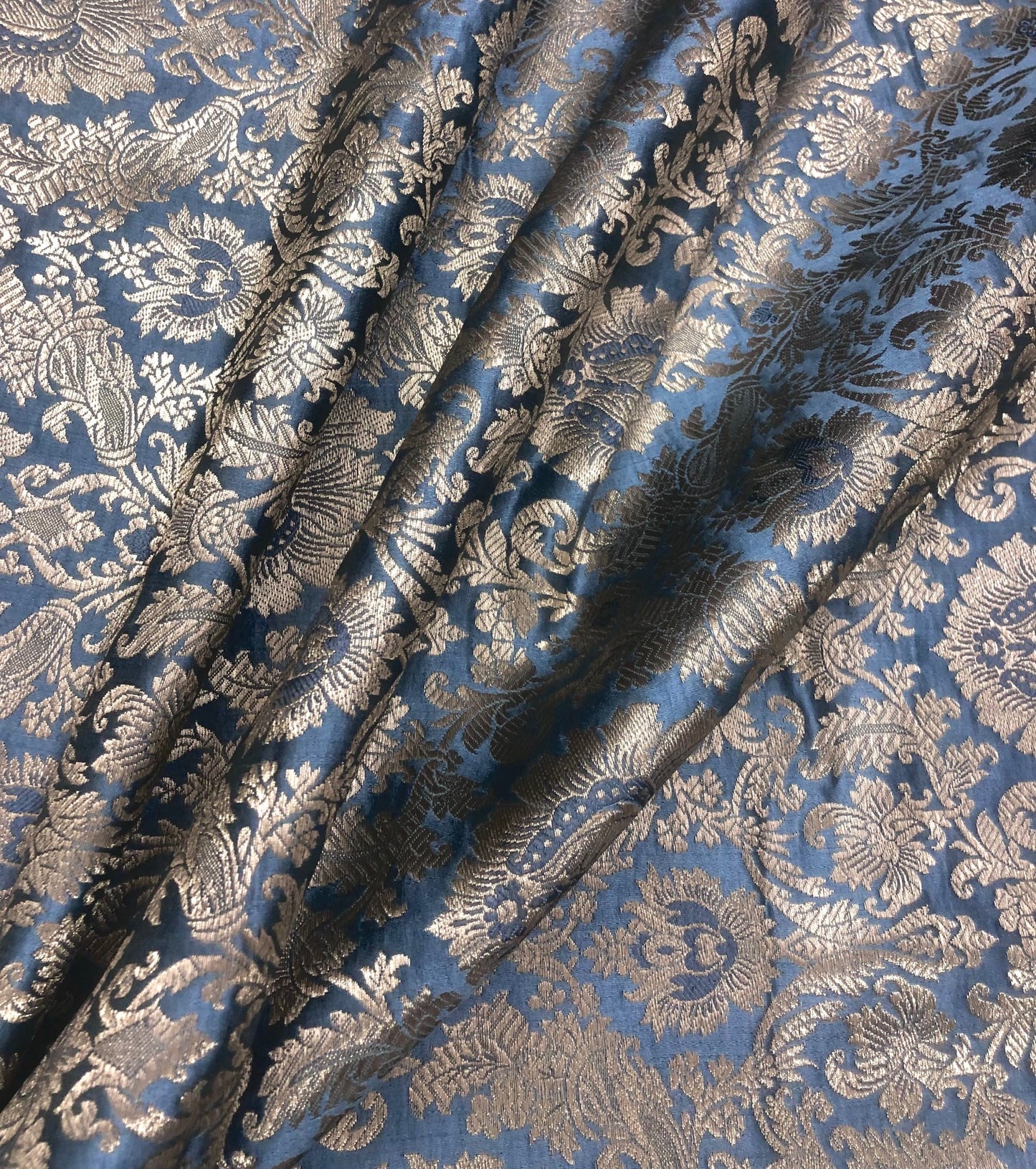 Gray Gold Brocade fabric by the yard Jacquard fabric Damask Wedding bridal fabric Indian Brocade Satin Silk brocade Home Decor Fabric