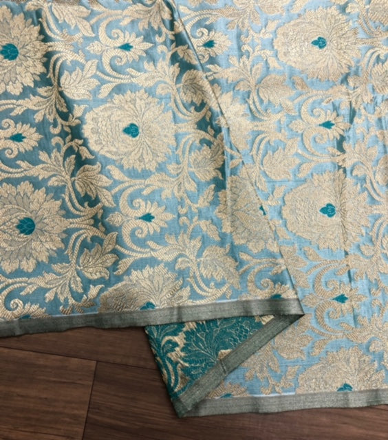 Brocade fabric Grayish Blue Gold Jacquard Damask Rayon Silk brocade Fabric Wedding Bridal High Grade Designer fabric by the yard Material