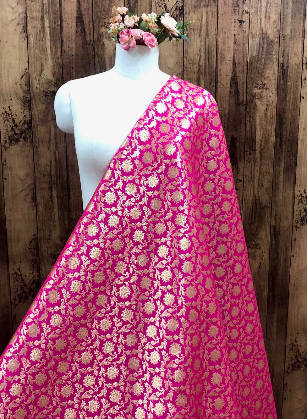 Brocade fabric Pink Gold Rayon silk Jacquard Brokat Tissu Designer Jacquard Fabric Luxury Wedding fabric, Fabric by the yard/ meter -NFAF204