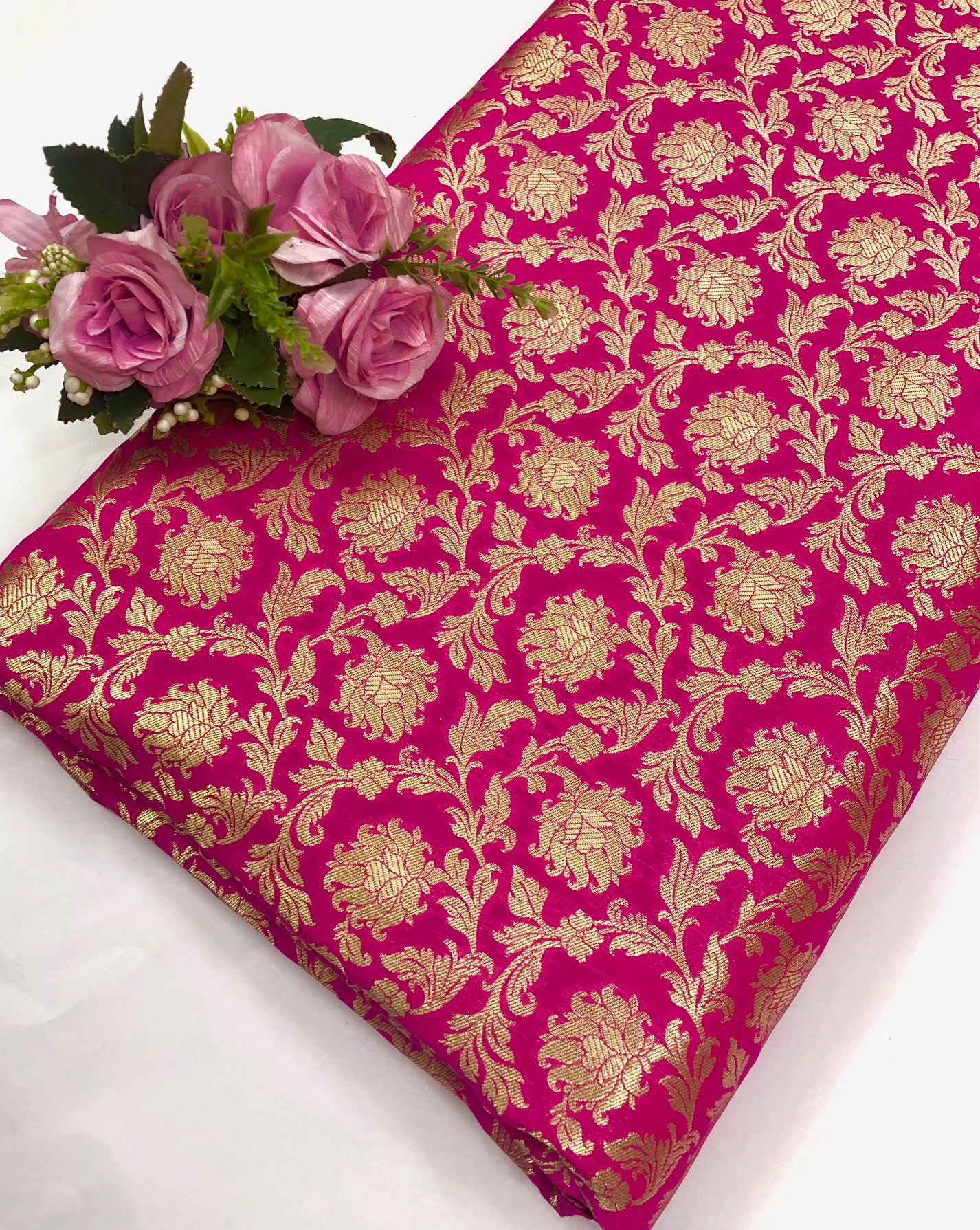 Brocade fabric Pink Gold Rayon silk Jacquard Brokat Tissu Designer Jacquard Fabric Luxury Wedding fabric, Fabric by the yard/ meter -NFAF204