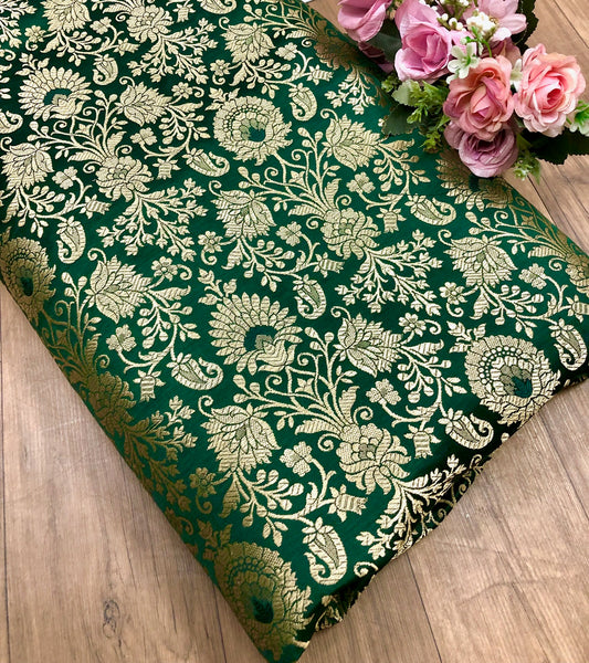 Banarasi Brocade fabric, Green gold wedding inspiration fabric, Jacquard fabric, Renaissance fabric, Designer fabric - NFAF229