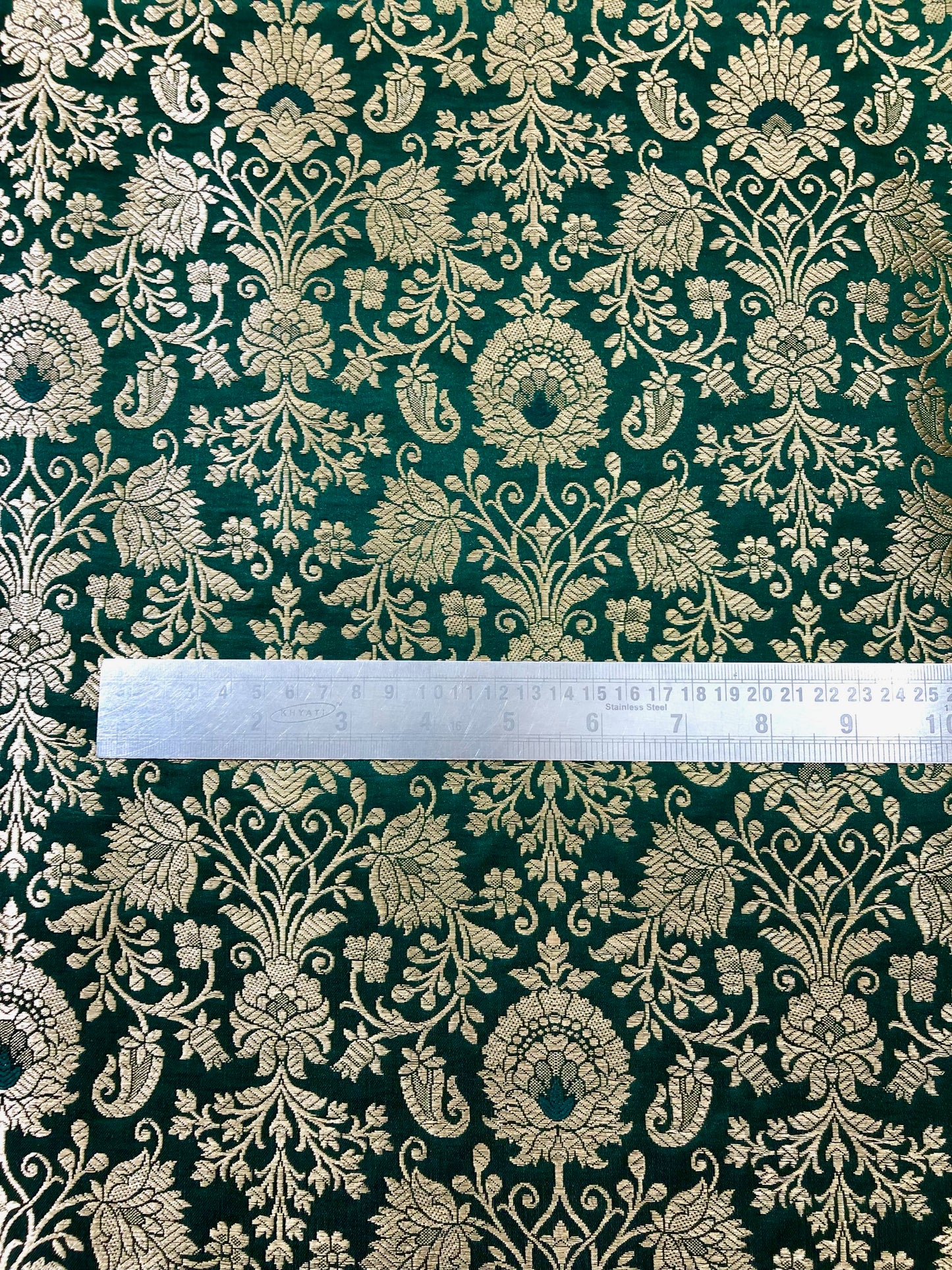 Banarasi Brocade fabric, Green gold wedding inspiration fabric, Jacquard fabric, Renaissance fabric, Designer fabric - NFAF229