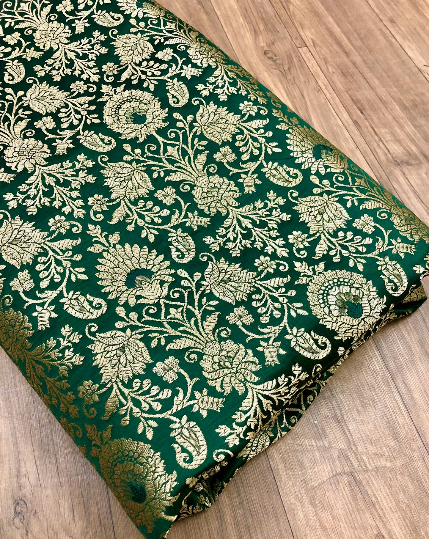 Banarasi Brocade fabric, Green gold wedding inspiration fabric, Jacquard fabric, Renaissance fabric, Designer fabric - NFAF229