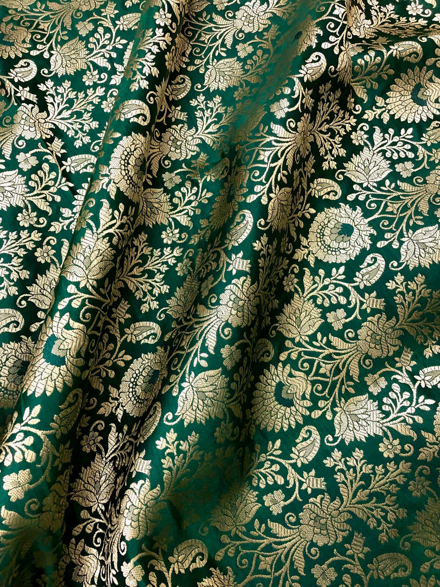 Banarasi Brocade fabric, Green gold wedding inspiration fabric, Jacquard fabric, Renaissance fabric, Designer fabric - NFAF229