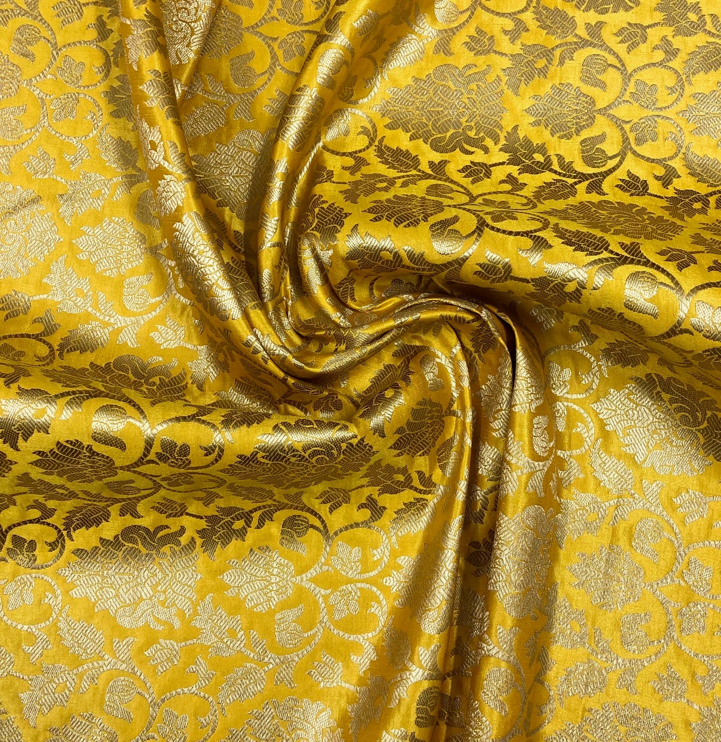 Indian Brocade Fabric Yellow & Gold brocade fabric Jacquard fabric Damask fabric Wedding dress fabric Fabric by the yard/meter -NFAF305