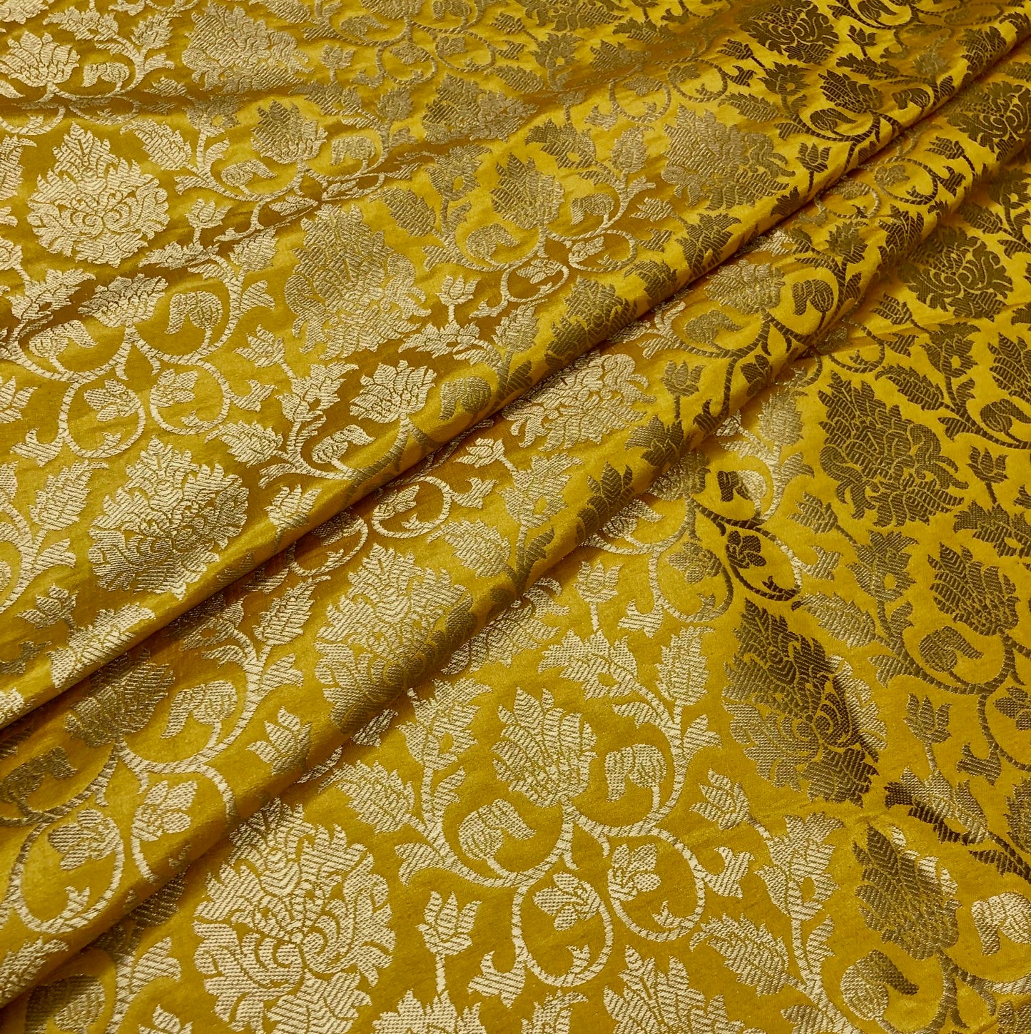 Indian Brocade Fabric Yellow & Gold brocade fabric Jacquard fabric Damask fabric Wedding dress fabric Fabric by the yard/meter -NFAF305